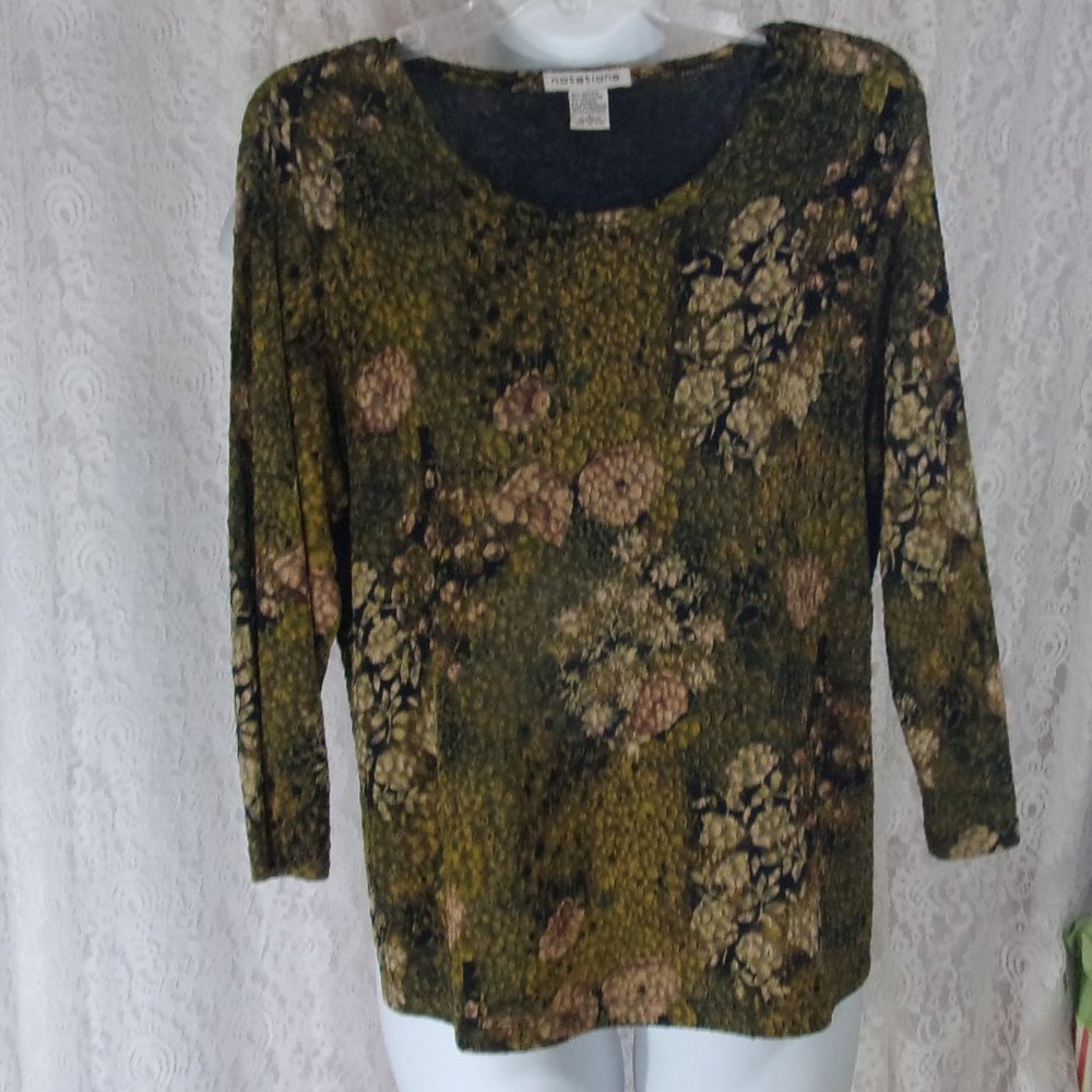 Notations Knit/Stretch Top Blouse Black Beige Gold NWOT Size L